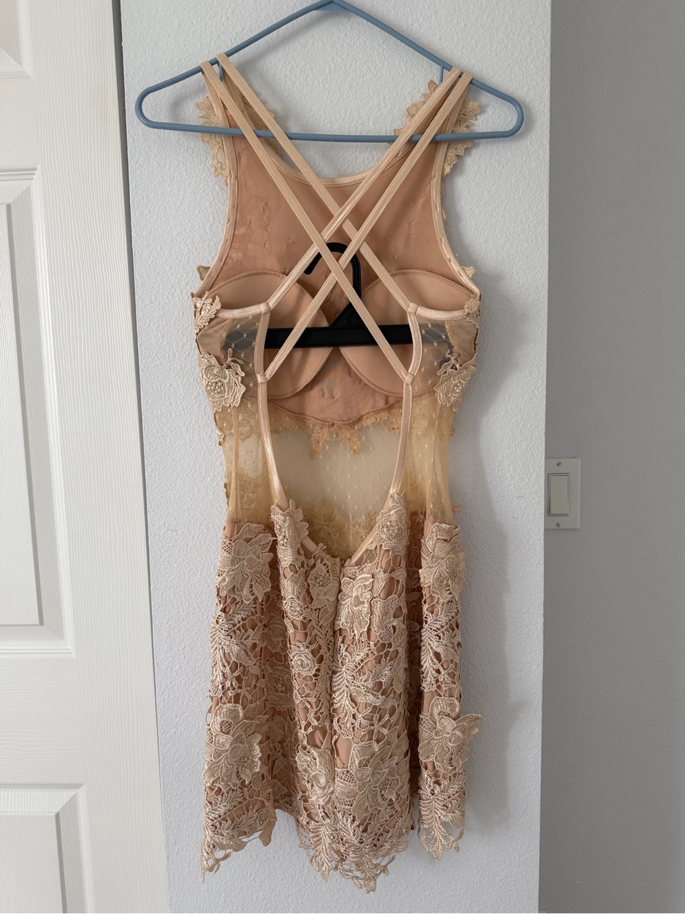 Windsor Beige Floral Lace Mini Dress - Picture 3 of 6